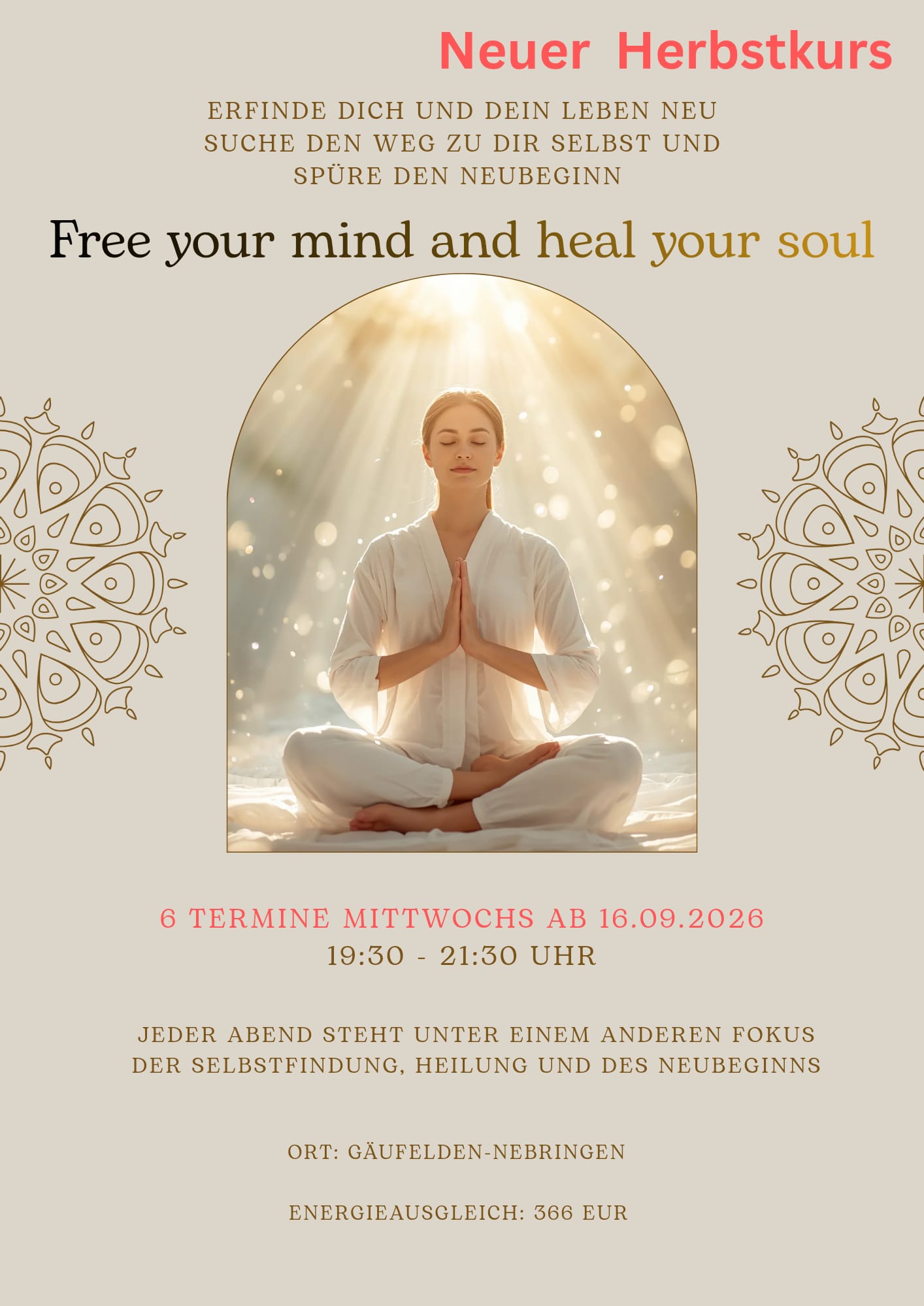 Flyer Free your mind and heal your soul – Herbstkurs Termine